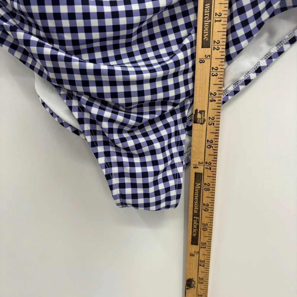 Kona Sol One‎ Piece Swimsuit Womens 16W Navy Blue Gingham Ruffle V-Neck Vacation